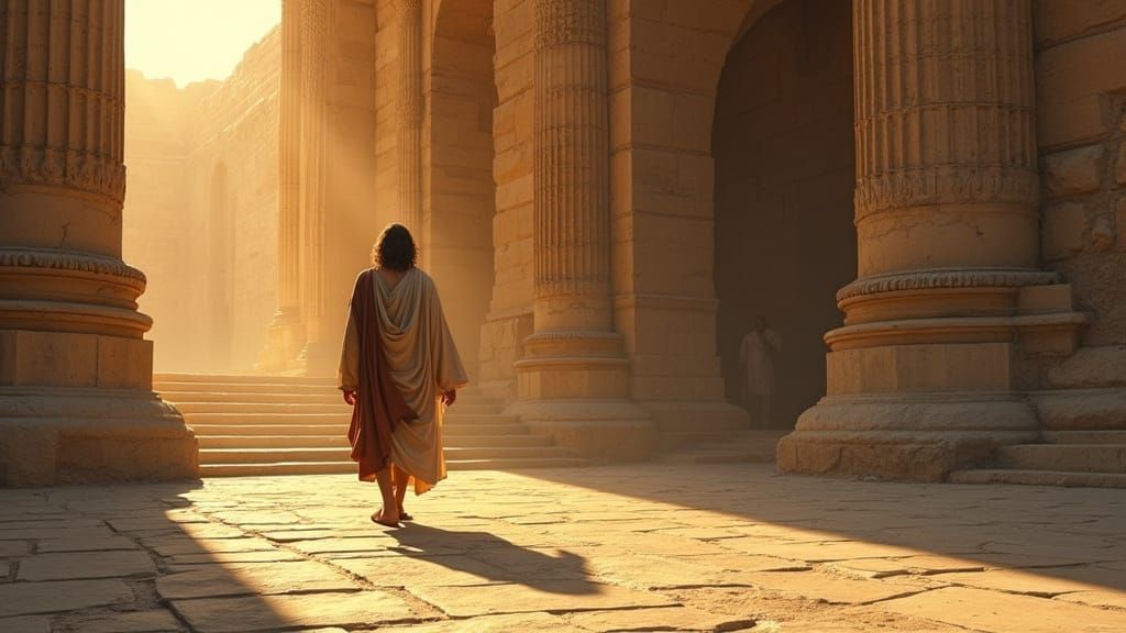 Serious Jesus Enters Temple of Jerusalem in Realistic 4K