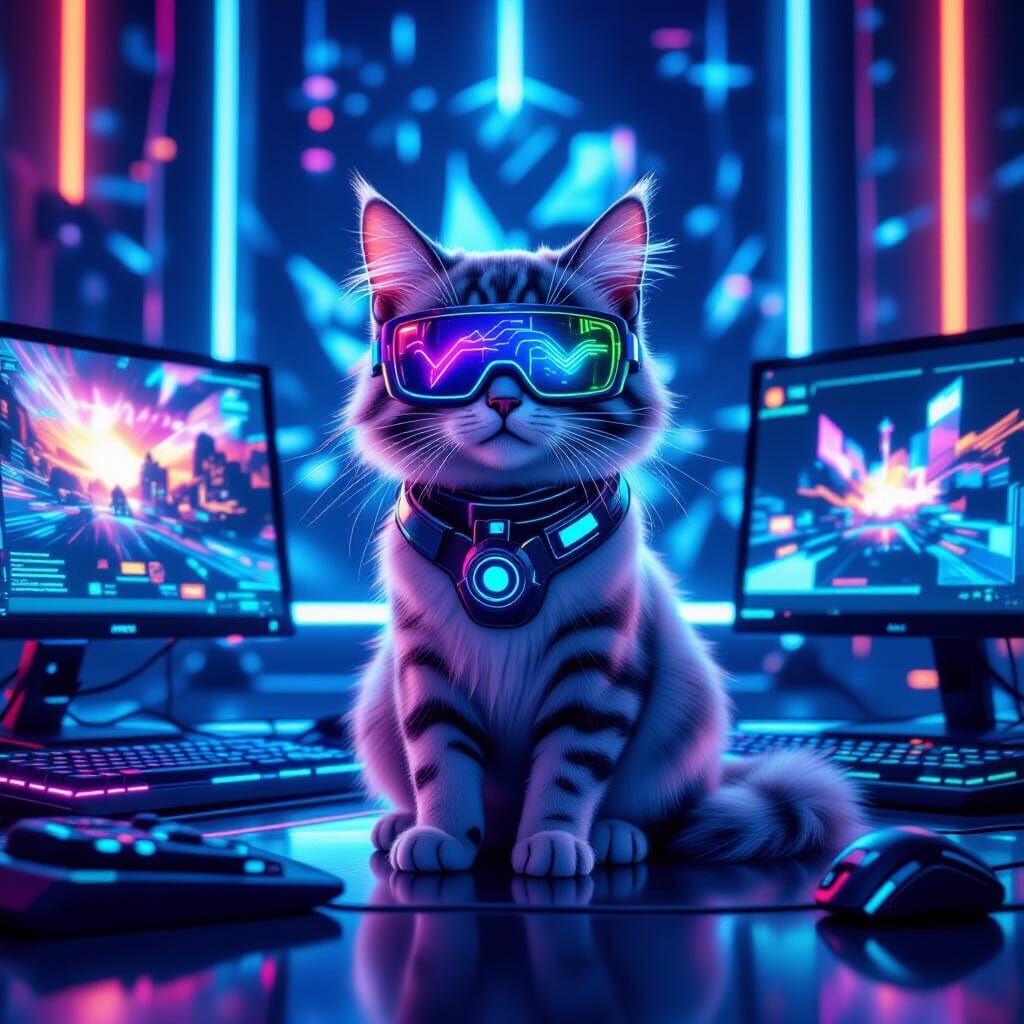 Futuristic Gen Alpha Cat Gamer in Digital Art Style