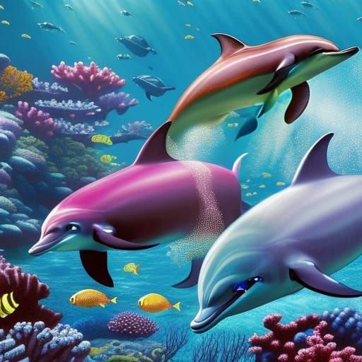 Vibrant Dolphin Pod Thrives in an Underwater Paradise