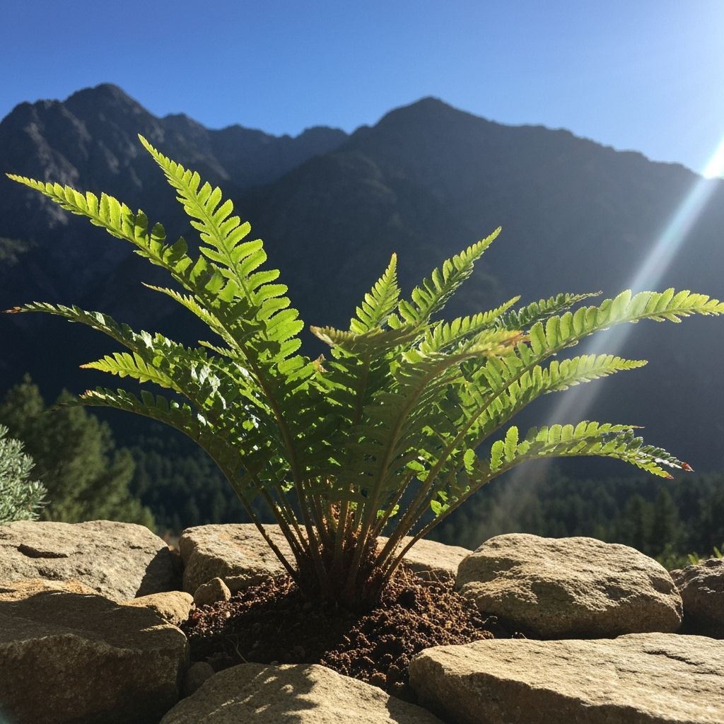 Dandelion Cycad in Rock Garden with Vintage Botanical Style