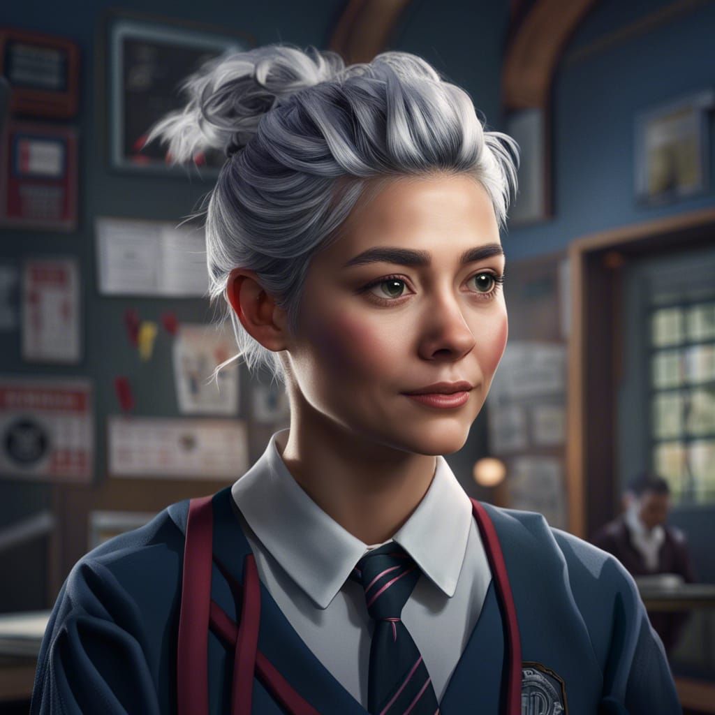 Middle-Aged Woman as High School Student in Detailed Digital...