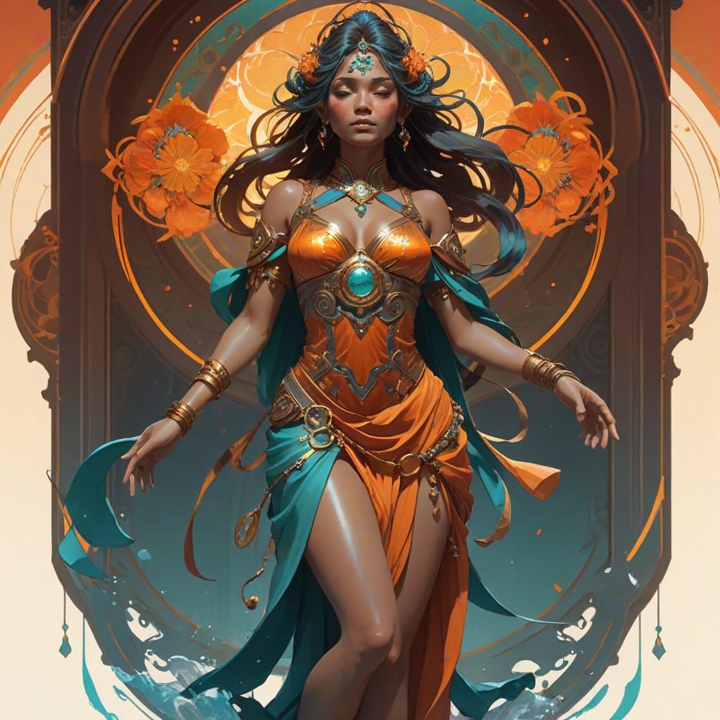 Ornate Figure Concept Art in Art Nouveau Style