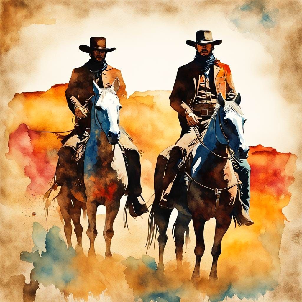 Vintage Cowboy Movie Poster in Watercolor Style