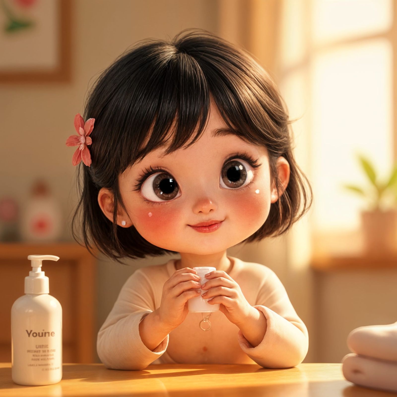Animated Chinese Girl Applying Perfume, Pixar Style