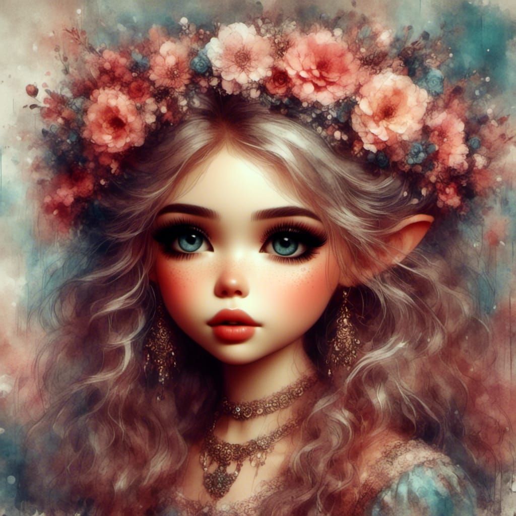 Sparkling Pixie Portrait with Big Eyes in 3D