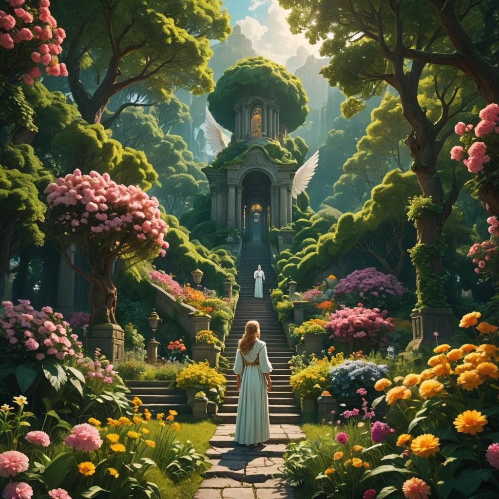 Serene Angel in a Heavenly Garden