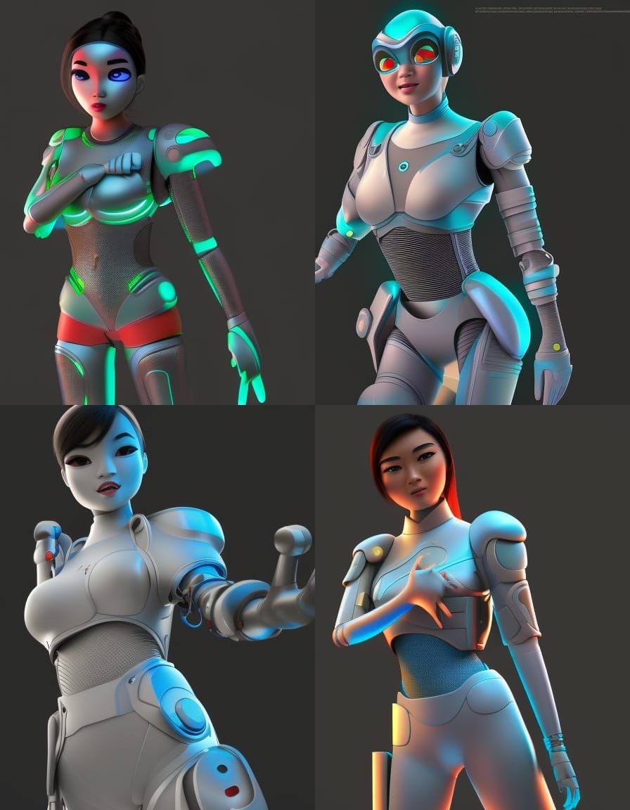 Asian Female Cyborg in Pixar-style 3D Art