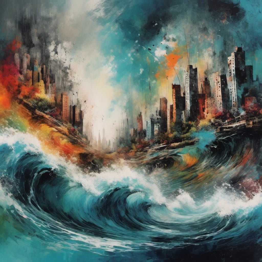 Apocalyptic Tidal Wave in Abstract Art Style