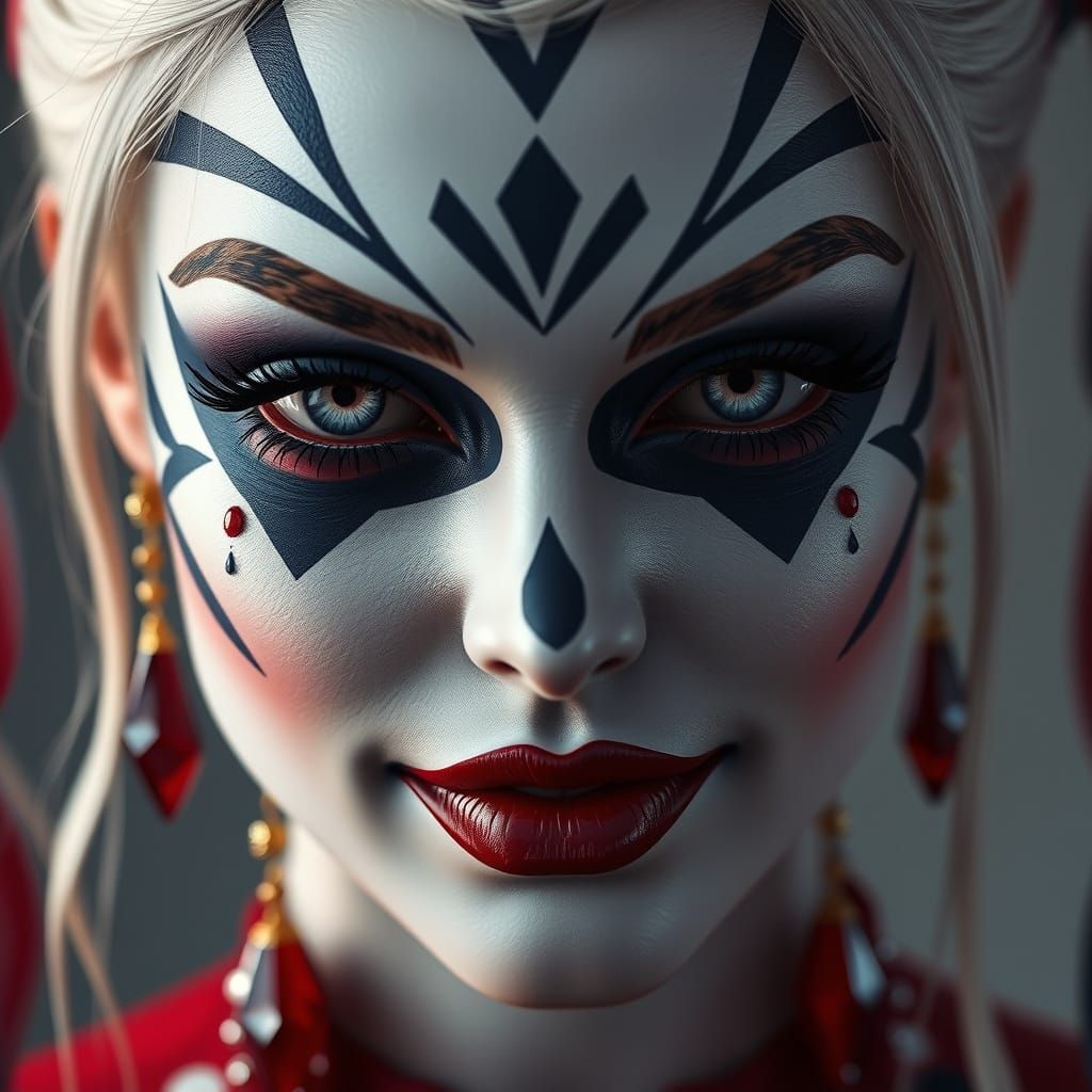 Harley Quinn Portrait with Ceremonial Face Paint