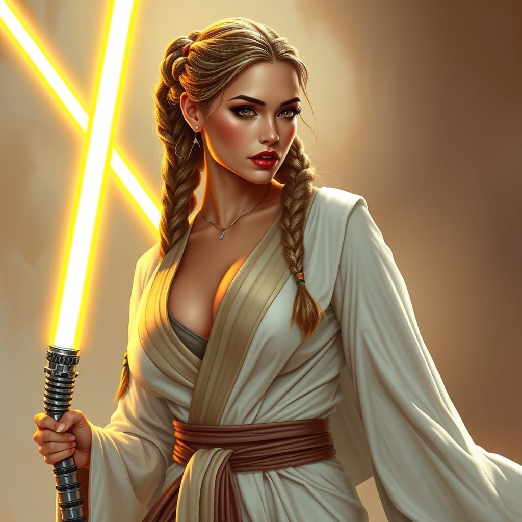 Ethereal Female Jedi Goddess in Regal Jedi Robe