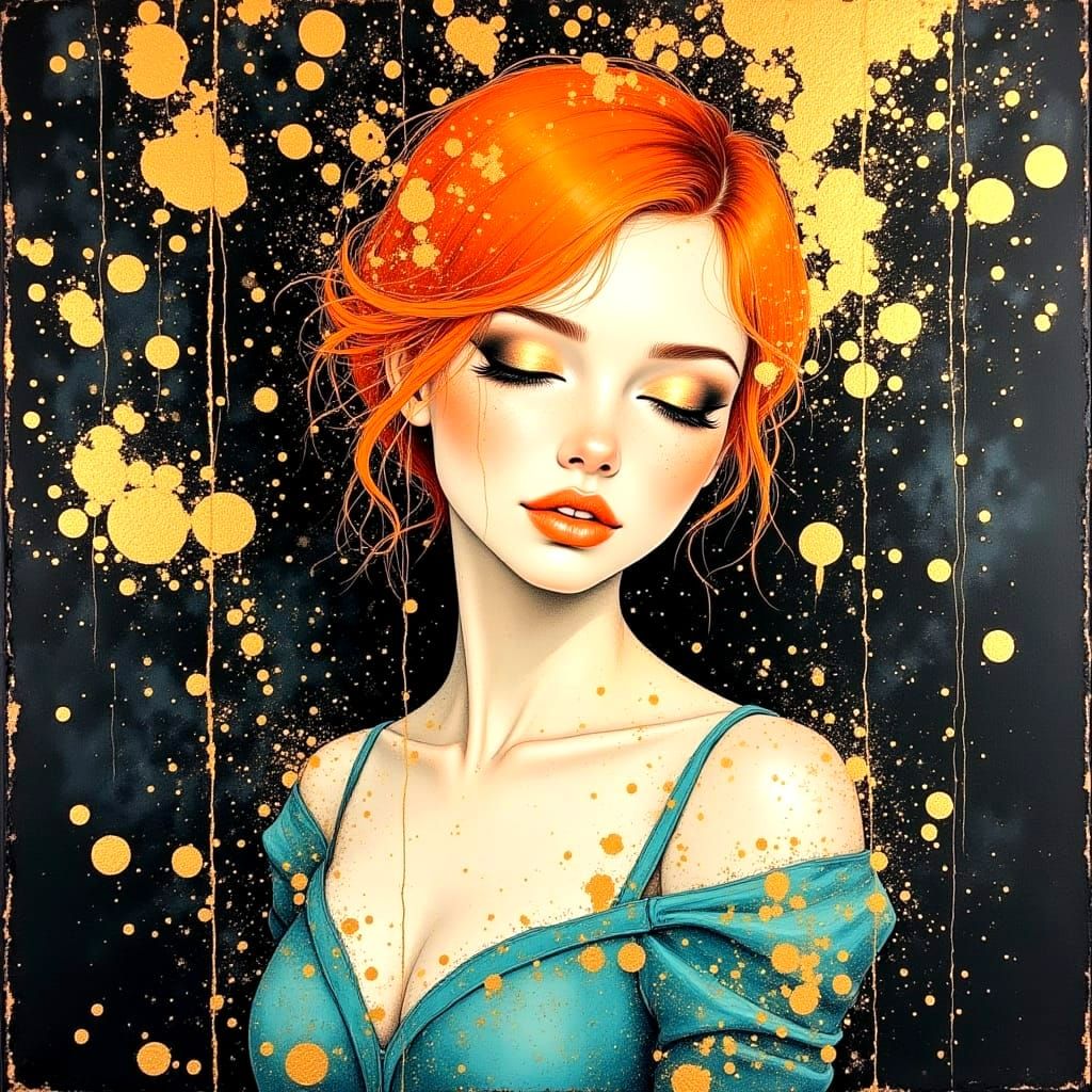 Ethereal Portrait in Ancient Gold and Burnished Oil