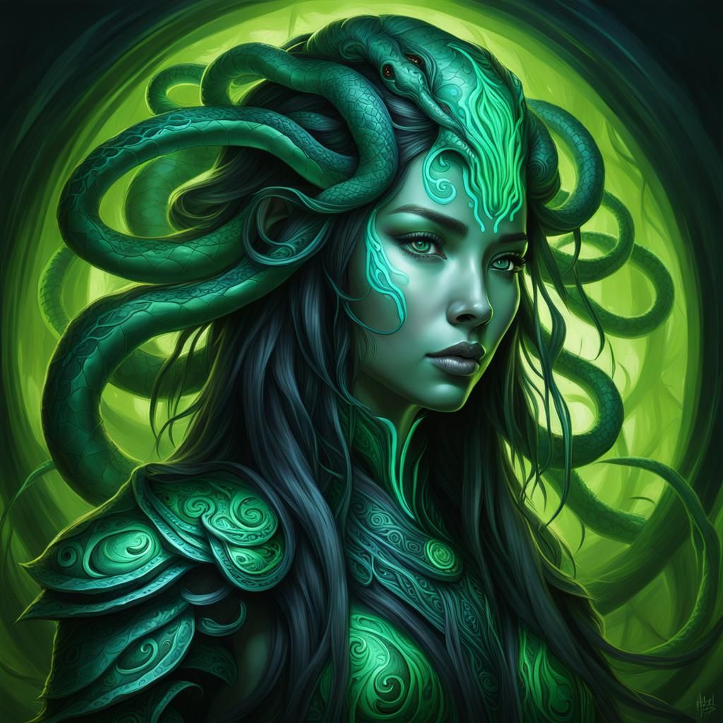 Realistic Medusa Portrait with Snake Hair in 4K