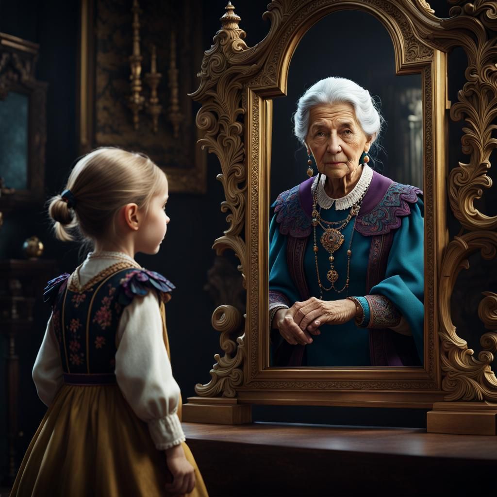 Intricate Matte Painting: Old Woman and Girl
