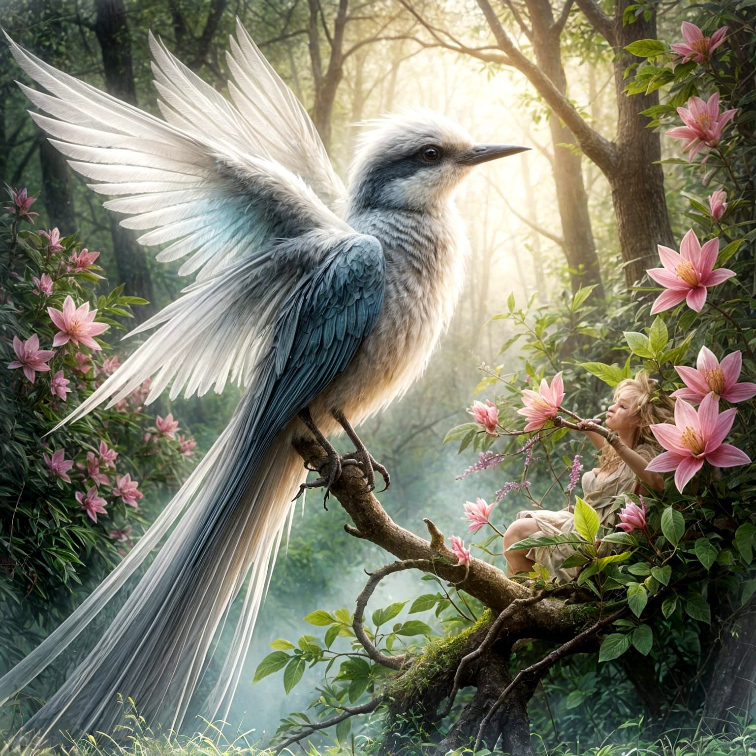 Ethereal Bird Fairy in Watercolor Style