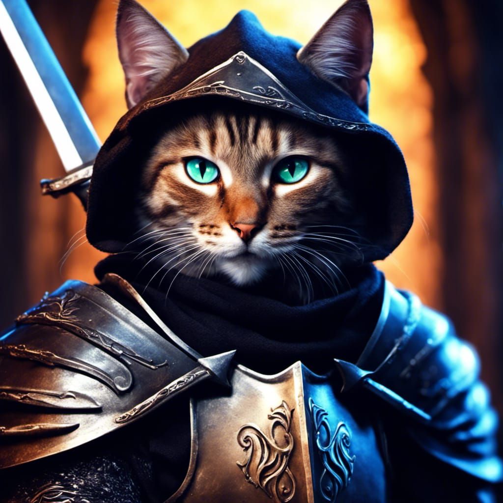 Medieval Cat Warrior Knight in Dark Fantasy Style