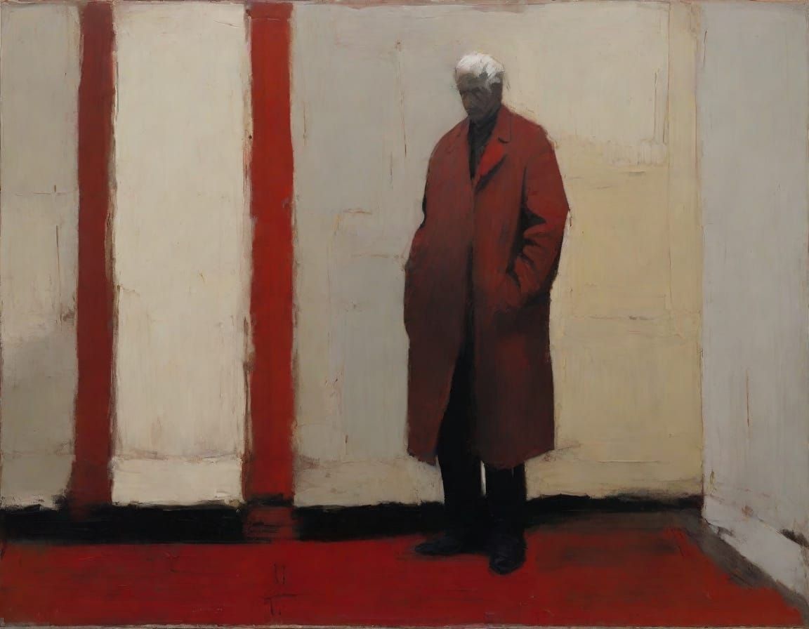 Impressionist Figure Painting in Red and Maroon