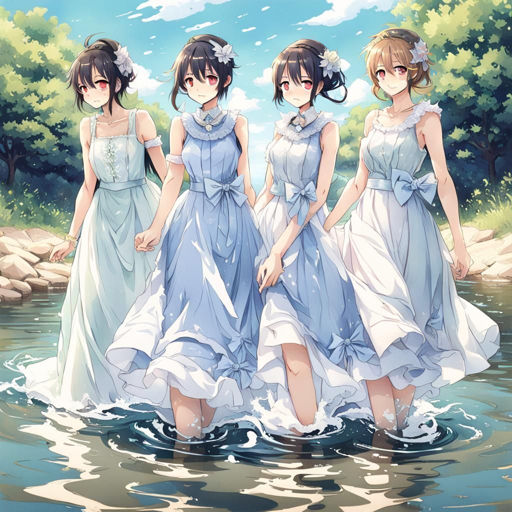 Girls Playing in River: Anime Key Visual Art