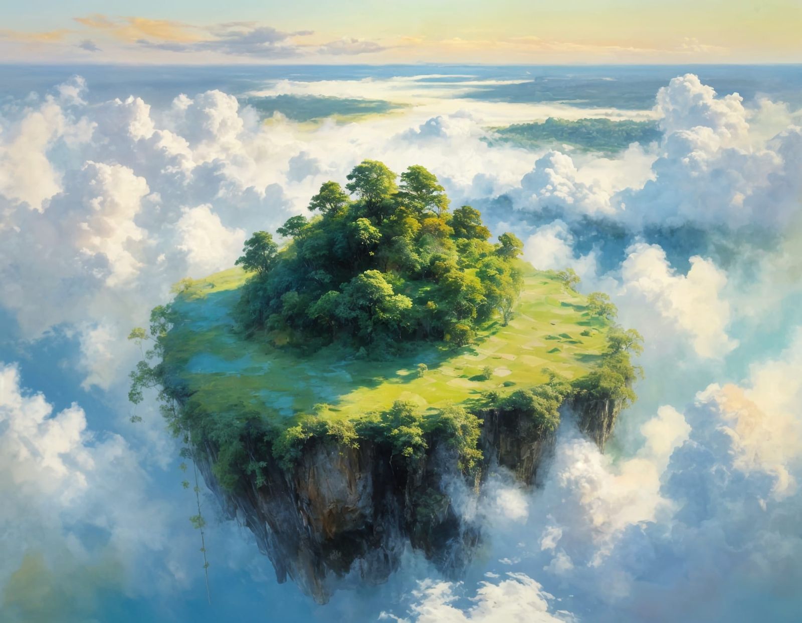 Floating Island Retreat in Impressionistic Style