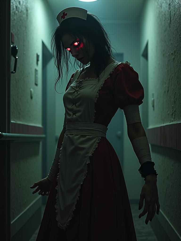 Evil Nurse from Silent Hill in Dark Fantasy Horror Scene