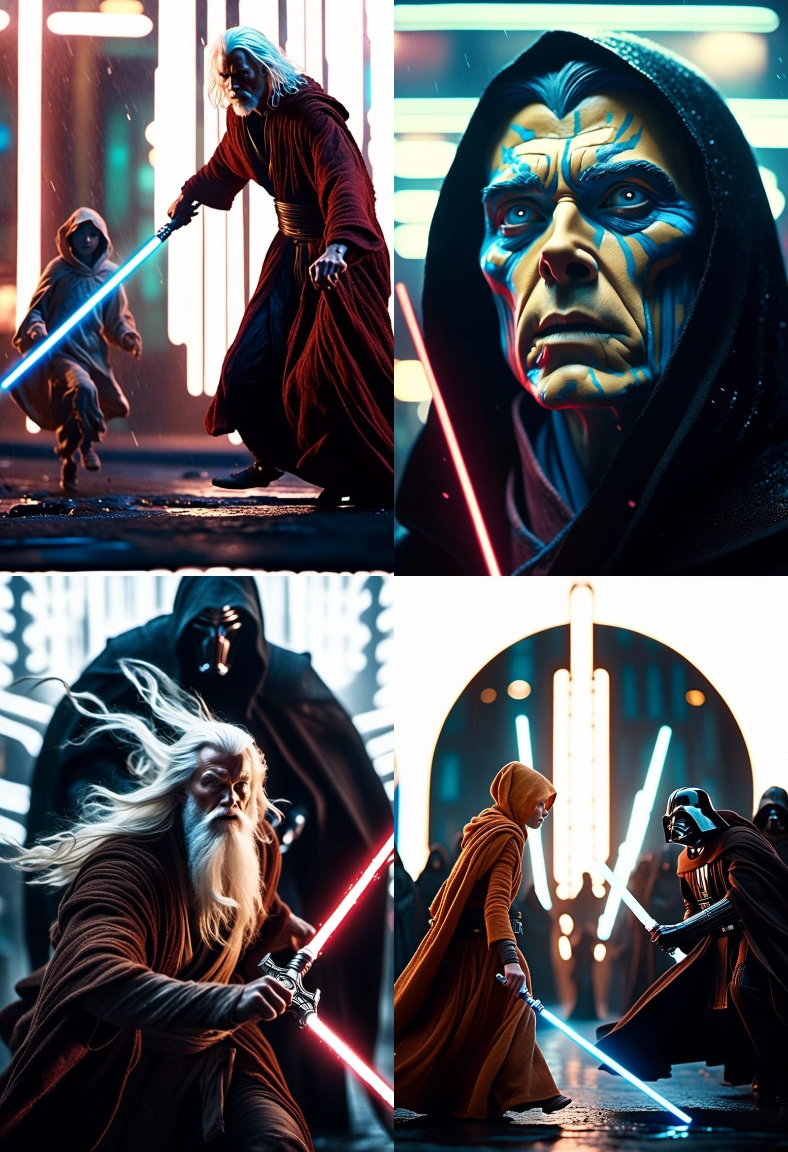 Jedi Master Chasing Sith on Coruscant at Night