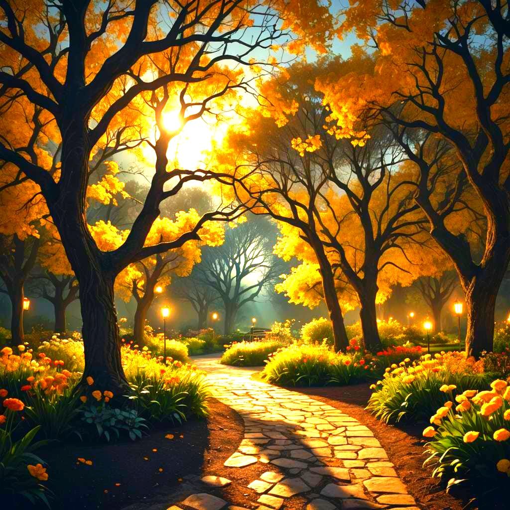 Hyperrealistic Garden Dozes Under September Moon