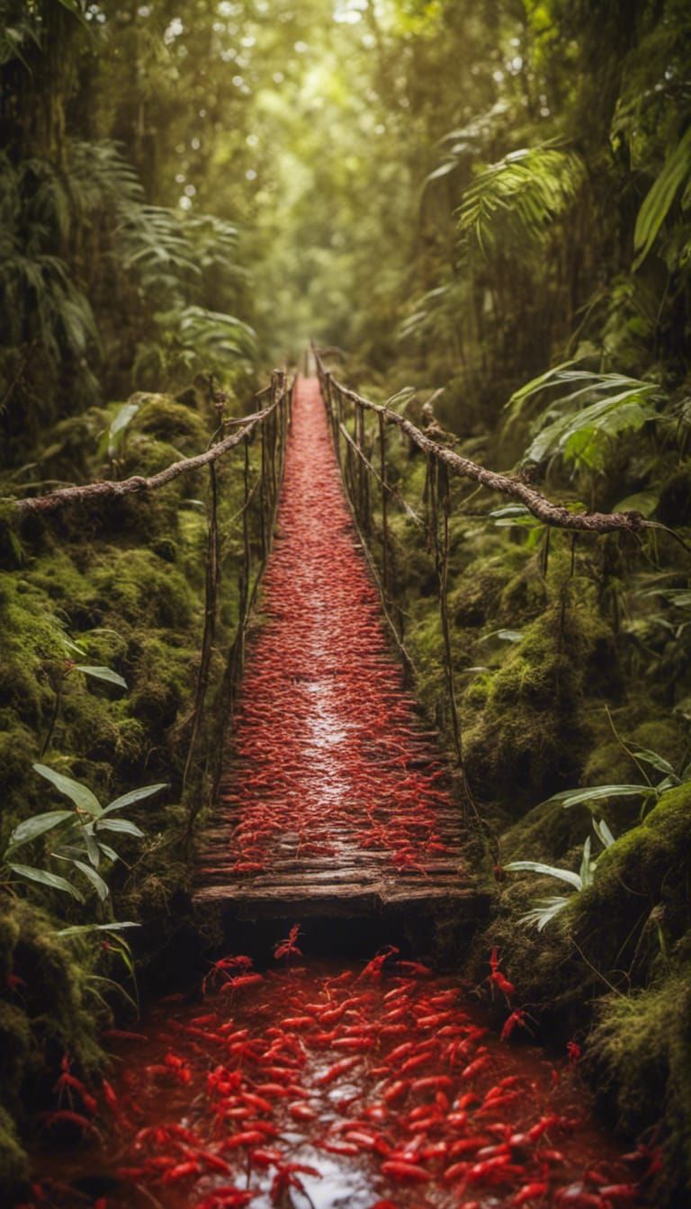 Red Ants Teamwork in Amazon Forest Stream