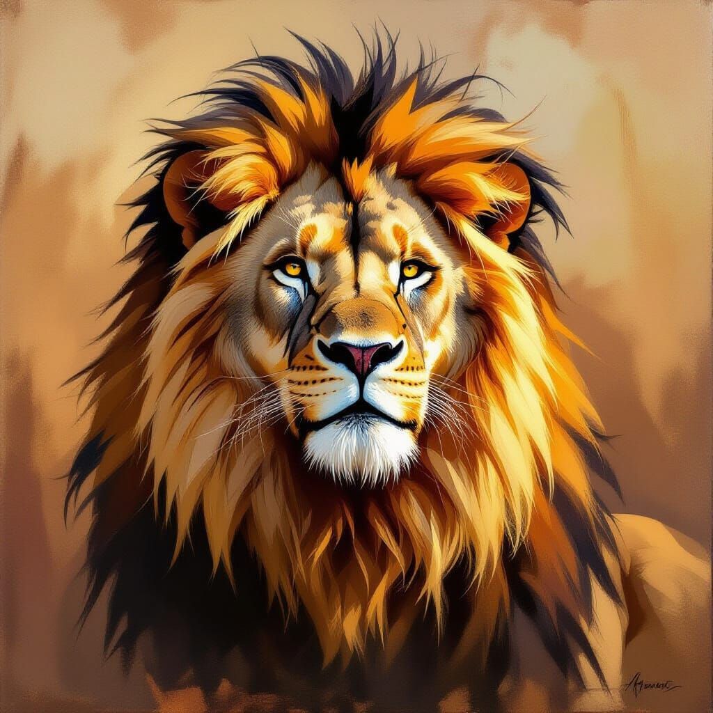 Majestic Lion Acrylic Painting with Rich Textures
