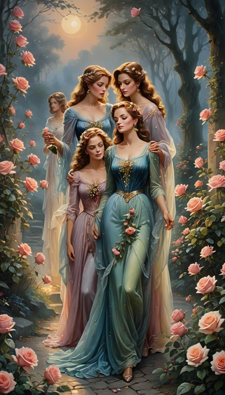 Ethereal Women by Moonlight: A Pre-Raphaelite Fantasy