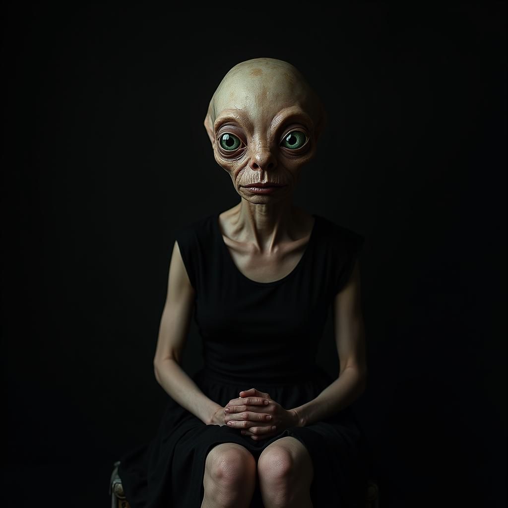 Surreal Alien-Human Face with Iridescent Eyes