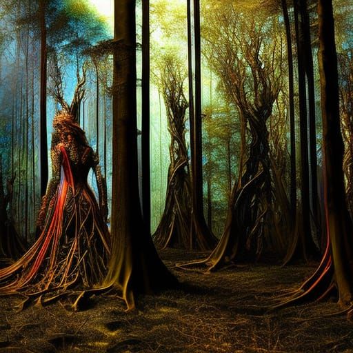 Ancient Creature in Dark Enchanted Forest - Gothic Art