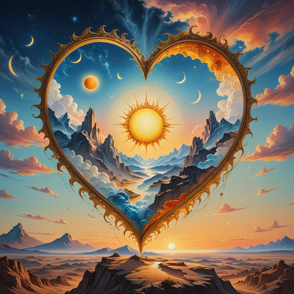 Love Heart Containing Celestial Bodies in Dreamy Surrealism...