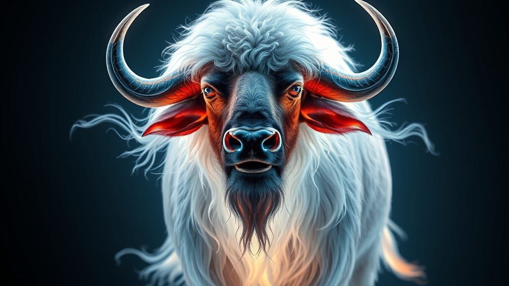 Bioluminescent Buffalo King in 3D Illusionary Style