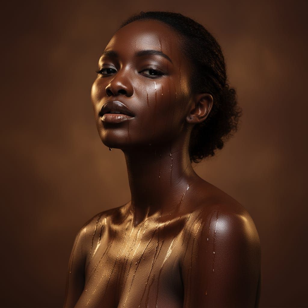 Beautiful Ebony Woman With Glistening Oiled Skin