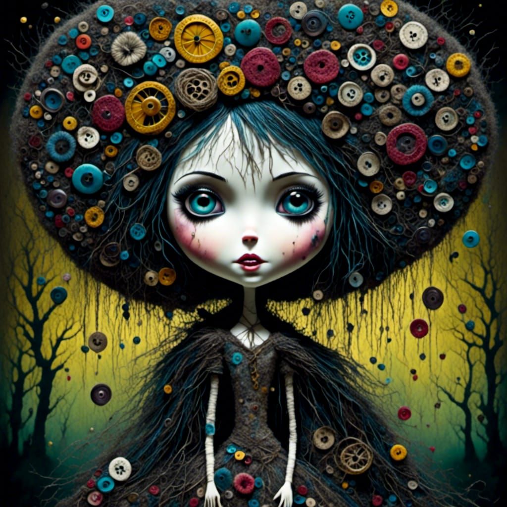 Swamp Witch Voodoo Doll in Alcohol Ink Style