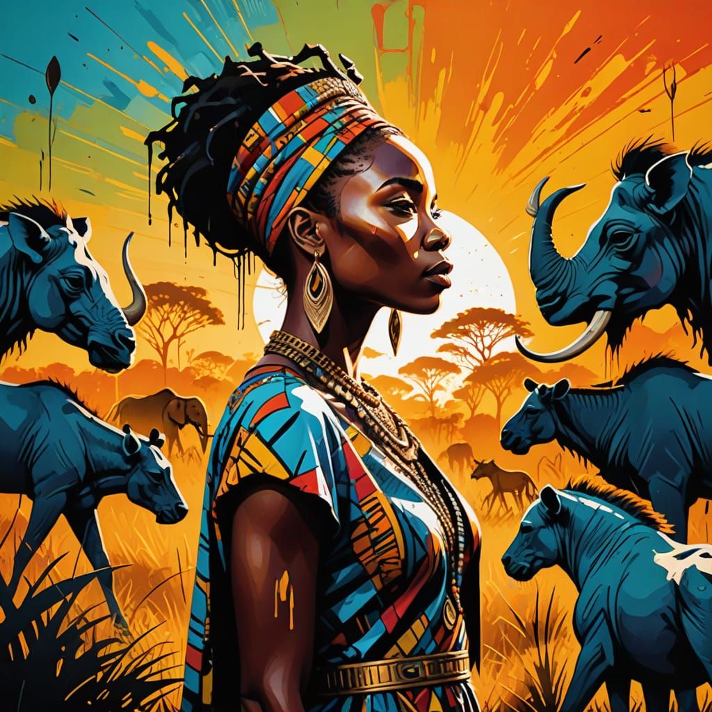 Savanna Princess in Vibrant Street Art Style