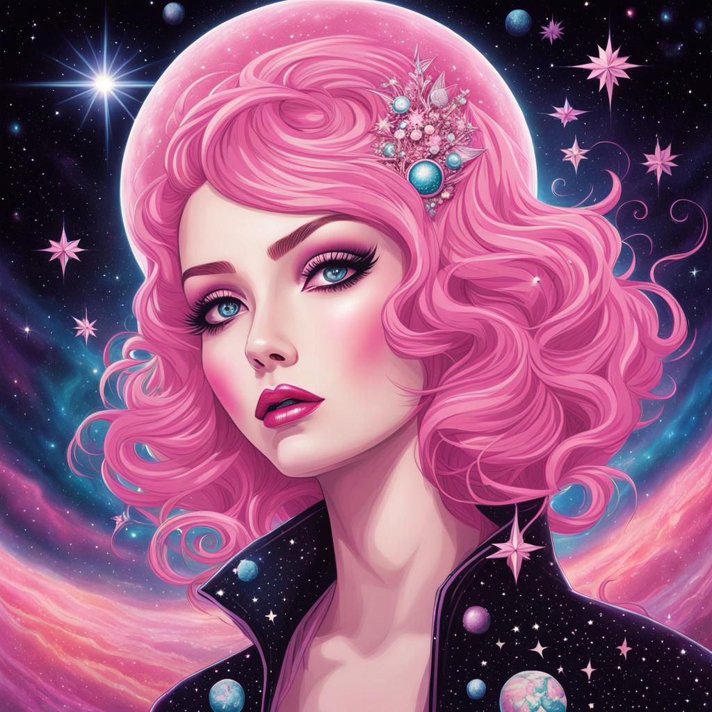 Cosmic Creator: A Pastel Goth Goddess Watching Earth