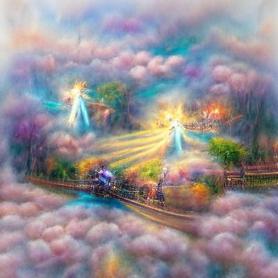 Ethereal Spirits Ascending to Heaven in Cosmic Illustration