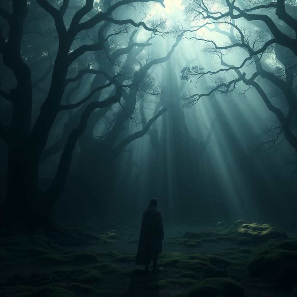 Ancient Forest in Misty Twilight