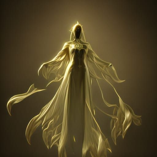 Ethereal Gold Ghost Woman in Flowing Gown