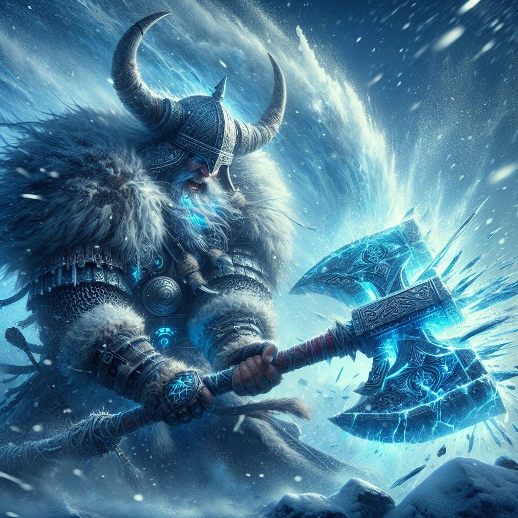 Epic Viking Warrior Unleashes Fury in Snowy Battle