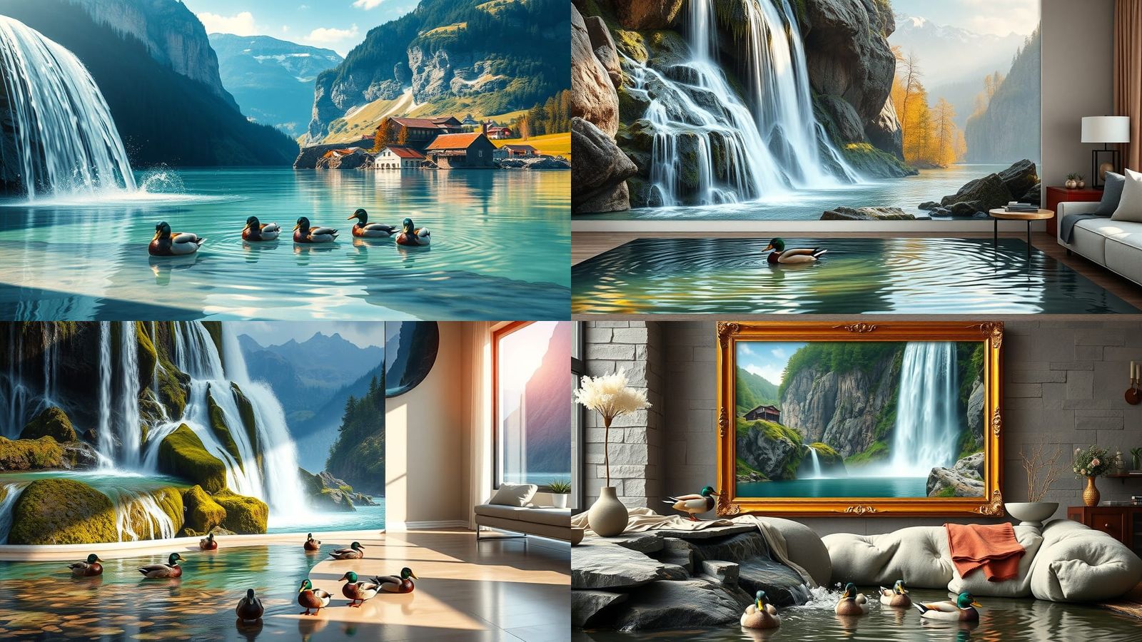 Hyperrealistic Waterfall Painting Flows into Living Room
