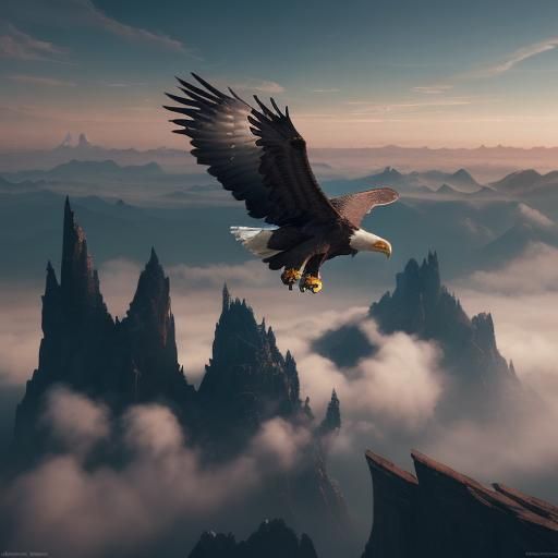 Eagle Soaring Above Clouds: Detailed Matte Painting