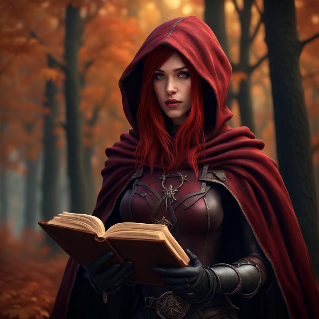 Eladrin Warlock with Tome in Autumn Forest