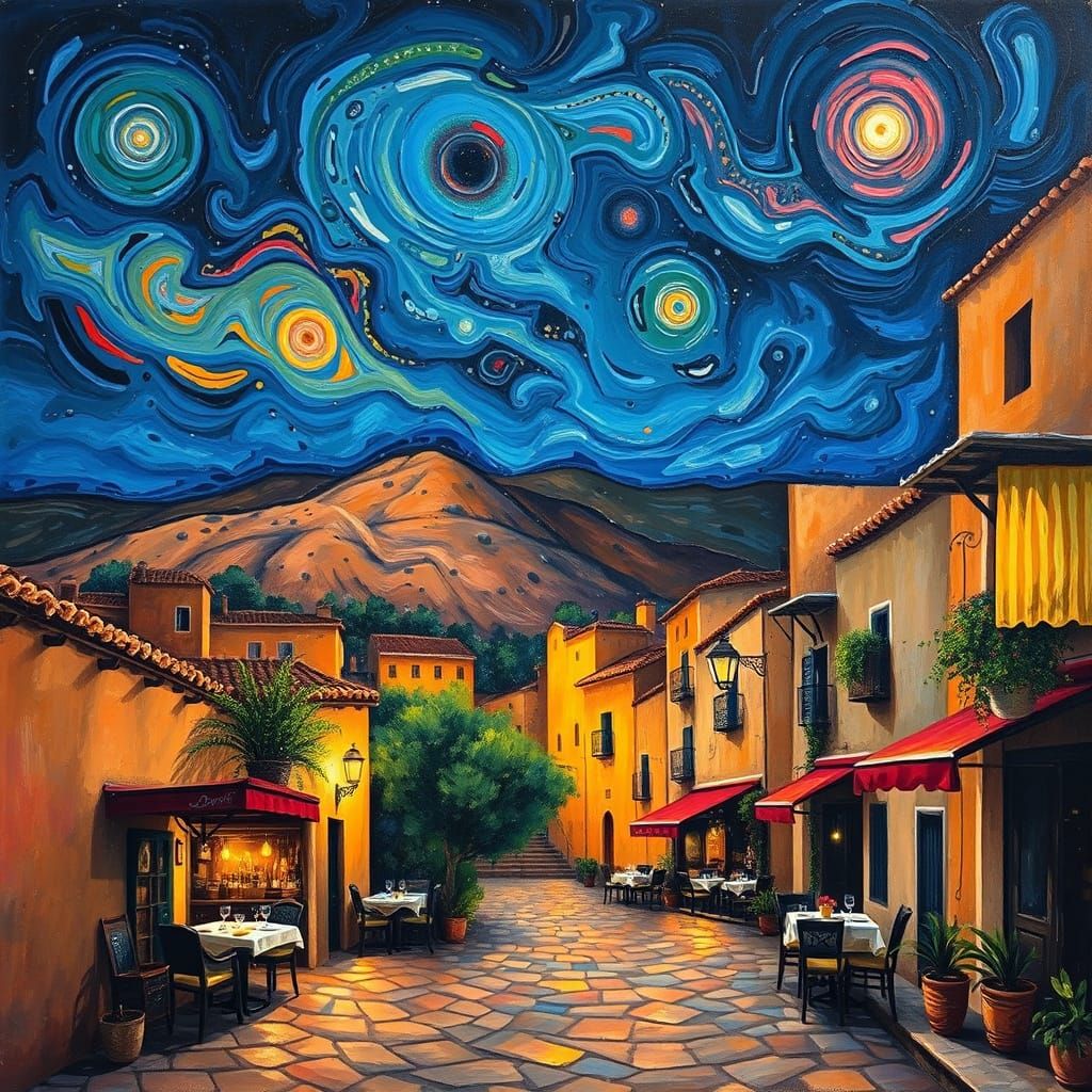 Impressionist Oil Painting of Arid Spanish Night Sky