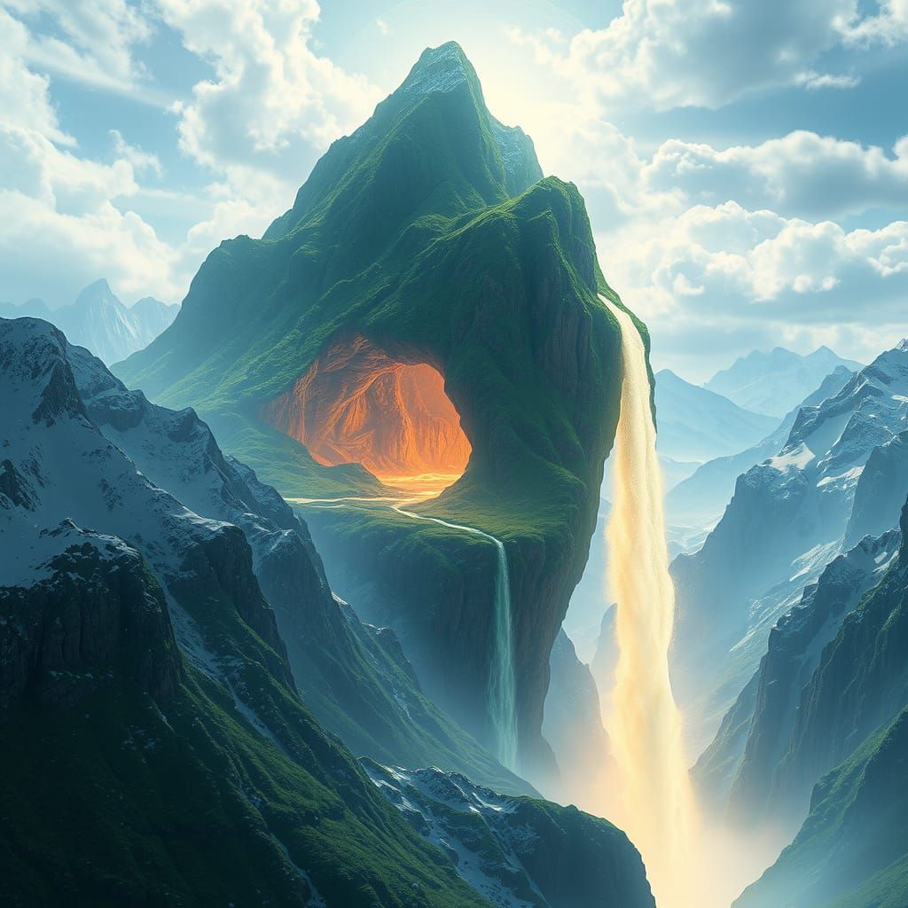 Floating Mountain with Waterfall in Psychedelic Style