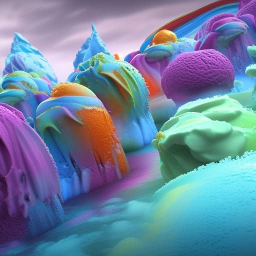 Rainbow Ice Cream Planet: Detailed Matte Painting