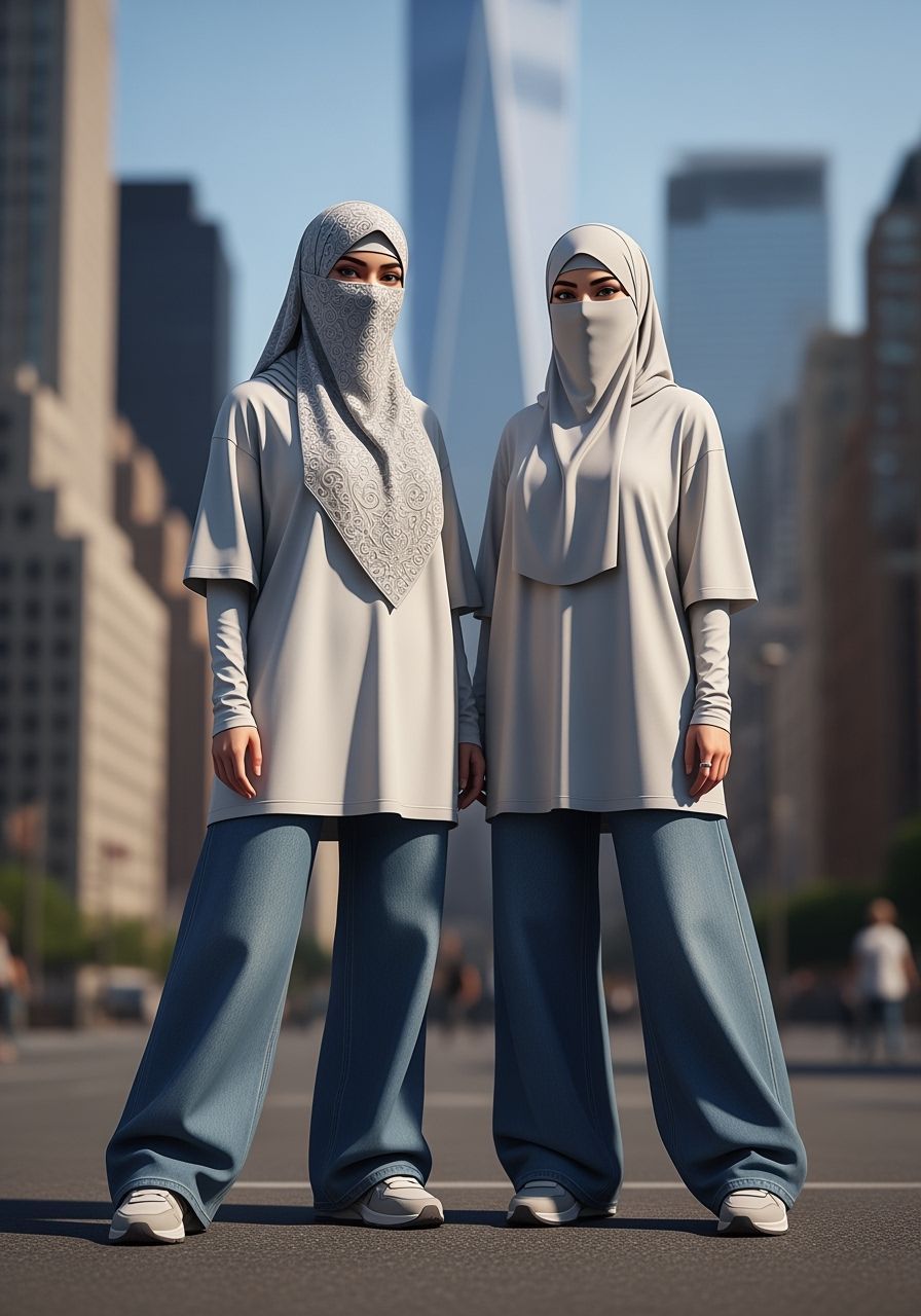 Modern Women in Niqabs in Urban Setting