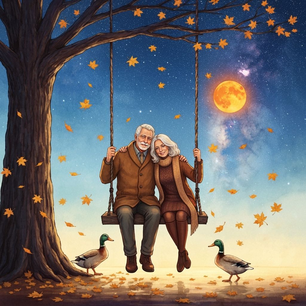 Autumnal Couple in Sumi-e Watercolor Style