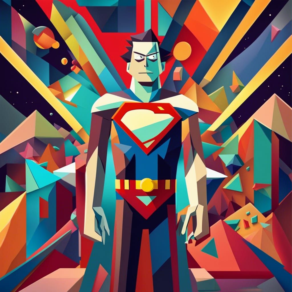 Rick and Morty as Superman in Cubist Art Deco Style