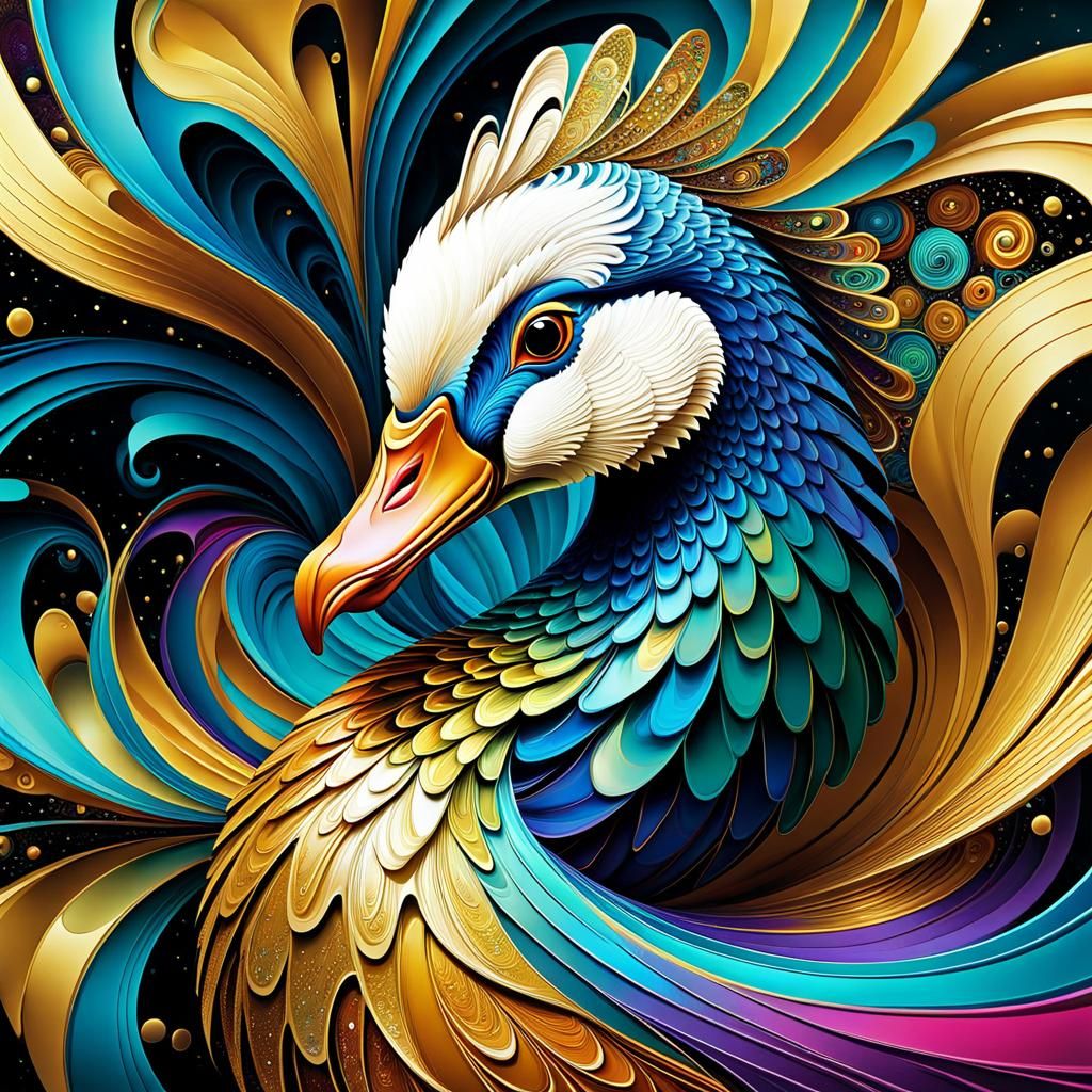 Psychedelic Cartoon Goose Portrait in Cubist Style